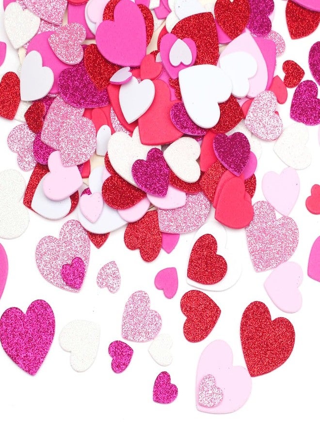 HSONAIGEE 400 Pieces Valentine Foam Heart Stickers Self Adhesive Glitter Heart Shaped Stickers for Adults DIY Crafts Valentine Decoration Supplies - Image 2